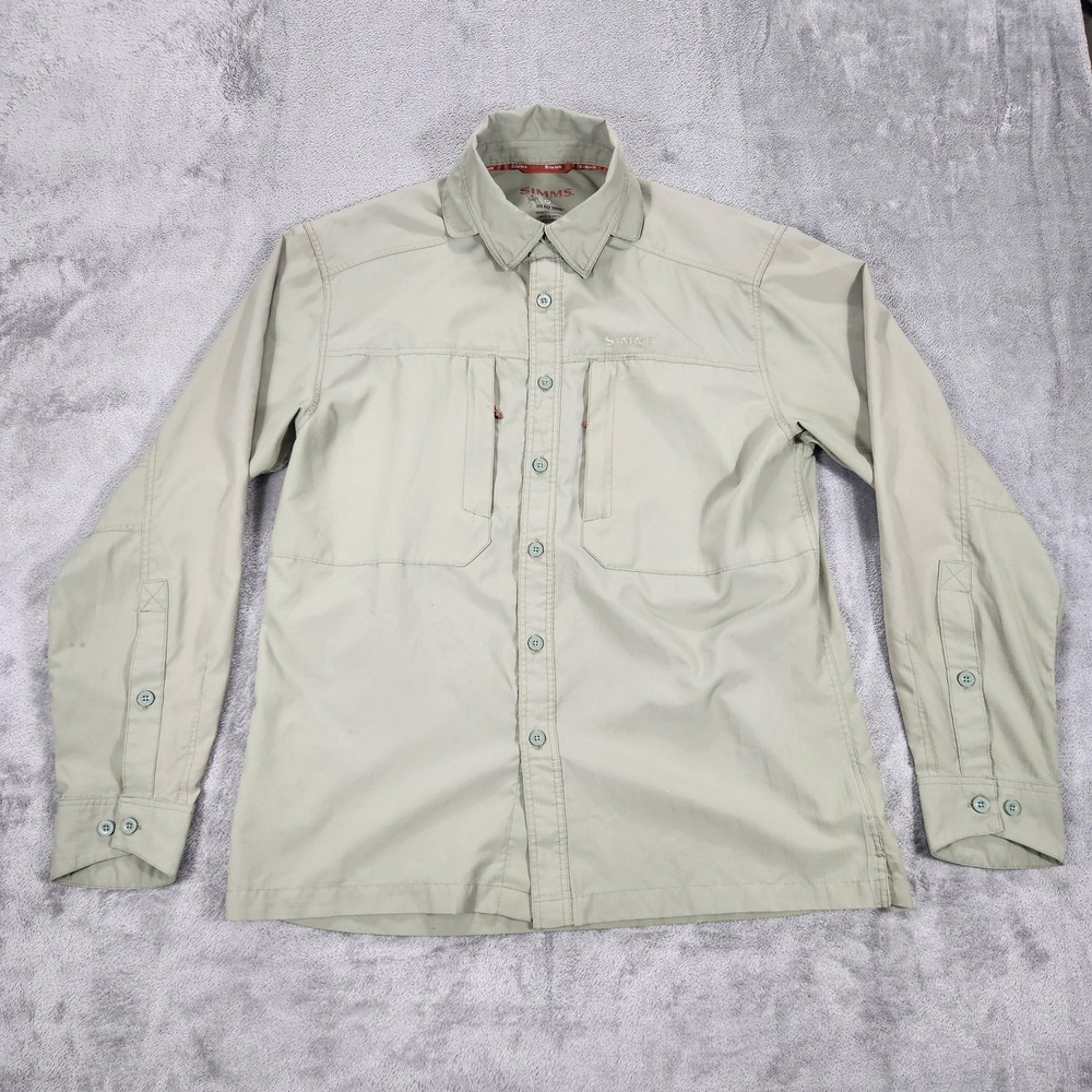 Simms Shirt Mens Medium Green COR3 No Fly Zone Long‎ Sleeve Button Up Fishing